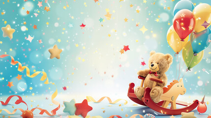Teddy Bear with Pastel Paper Flowers and Decorations Display