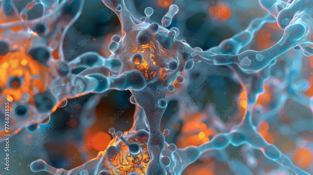 Poster an electron microscope image of a cell nucleus with dna strands forming a distinct pattern throughou