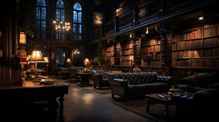 Fototapeta na wymiar mysterious library dark