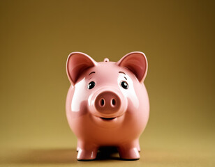 Classic Piggy Bank on Olive Green Background
