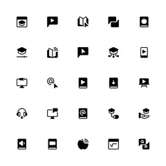 E-Learning Icon with Glyph Style. Online Education Icon Collection with Editable Stroke and Pixel Perfection