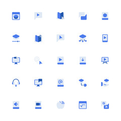 E-Learning Icon with Monochrome Style. Online Education Icon Collection with Editable Stroke and Pixel Perfection