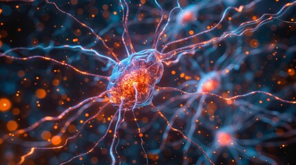 Close-up human brain illustration showing firing neurons activity