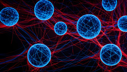 Abstract background composed of nodes and lines, digital structure, and cosmic concepts - obrazy, fototapety, plakaty