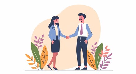 cartoon Portrait of cheerful young manager handshake 