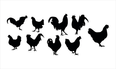 Hen silhouette with various expressions set of 9 vector illustration