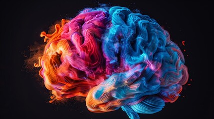 Colorful ADHD Brain Burst on Black Background, Copyspace