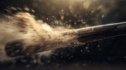A high-speed image capturing the precise moment a baseball bat makes a powerful contact, sending particles flying