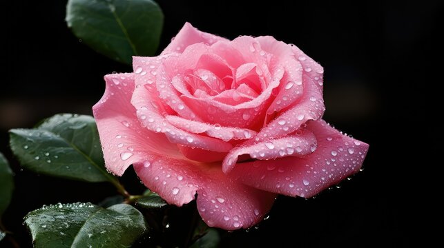 dewdrops pink rose bud
