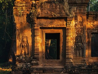 Fototapeta na wymiar Vintage temple entrance in Cambodia's Angkor, showcasing ancient architecture and history