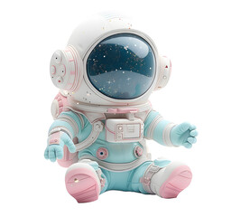 Cute astronaut cartoon is standing on isolated transparent background.
