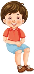 Deurstickers Vector illustration of a cheerful young boy sitting. © GraphicsRF