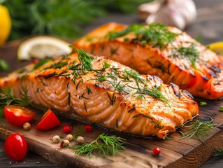 Grilled salmon with vegetables, a delicious and healthy dish perfect for a summer dinner