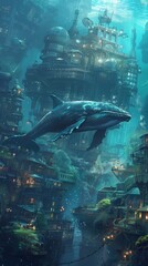 Whale watching from a futuristic underwater city