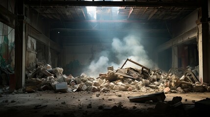 aftermath blurred demolition interior - obrazy, fototapety, plakaty