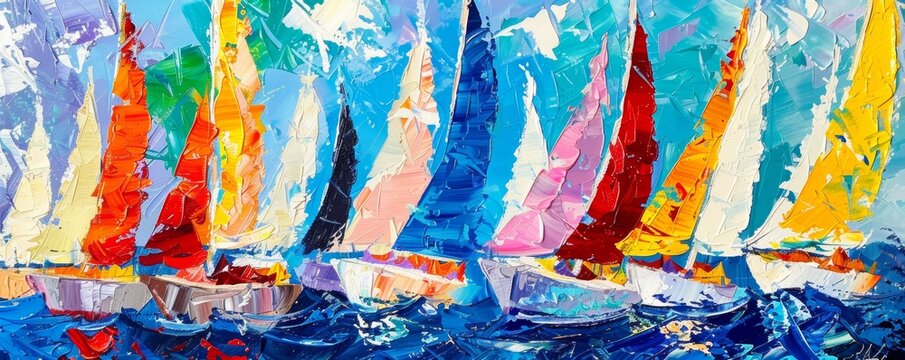 Yacht club regatta painted in broad Pop Art strokes
