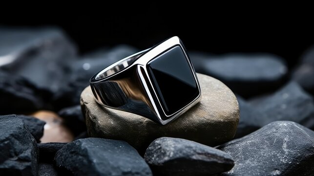 black mens silver ring