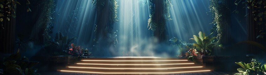 A luminescent podium pulsating with soft, ethereal light, casting a spell of enchantment and allure over its surroundings.