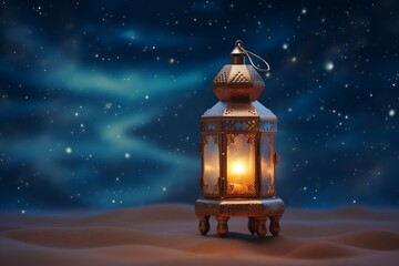 Fototapeta premium Eid mubarak and ramadan kareem greetings with islamic lantern and mosque. Eid al fitr background