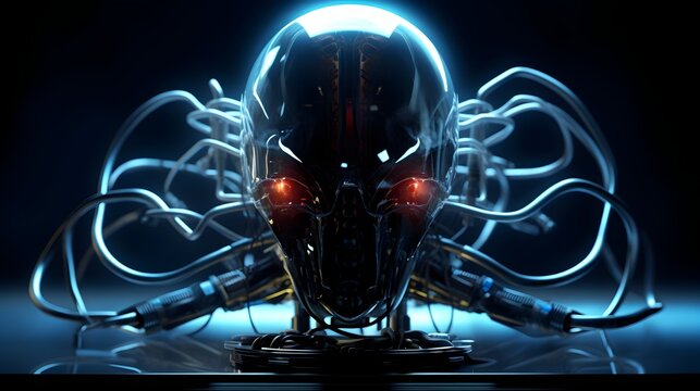 Futuristic Cybernetic Alien Science Lab with Cyborg and Wires from Vacuum Tubes