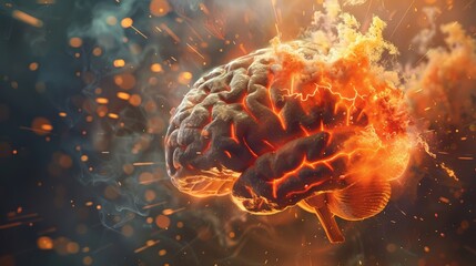 Exploding brain side view, illustrating neurode  disease concept