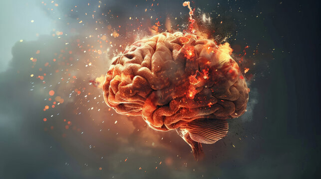 Exploding brain side view, illustrating neurode  disease concept