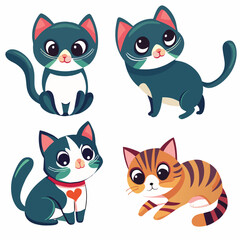 set of funny cats. Four playful kittens, including a charming tabby, in adorable poses.