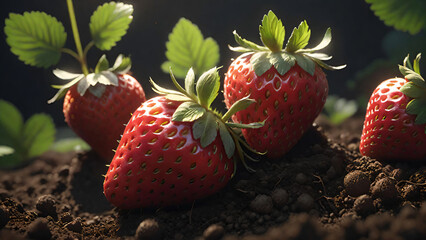Red strawberries in the garden