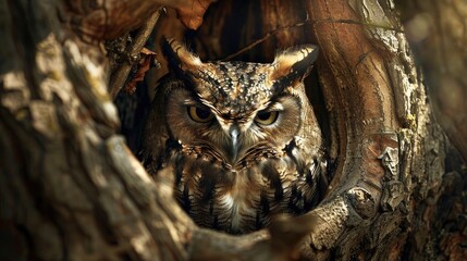 Portrait of Owl in a tree