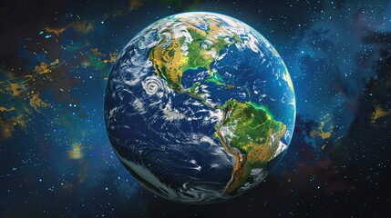 Fototapeta premium Add details to the illustration to enhance realism and visual interest Include recognizable landmarks and geographical features to make the Earth easily identifiable ,high resolution