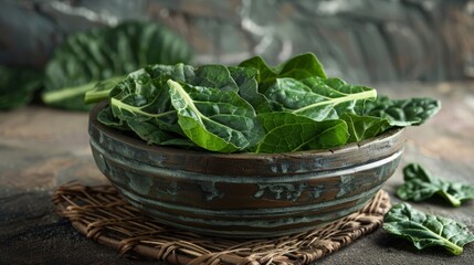 Gourmet photography of traditional African Collard greens soul food