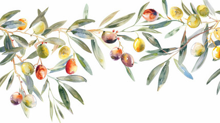 Hand painted watercolor olive branches Mediterranean - obrazy, fototapety, plakaty