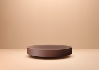 3D chocolate color podium cylinder minimal wall scene background, Minimal style - 776850847