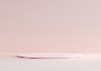 3D empty pastel pink podium on soft pink background, product display scene for product placement