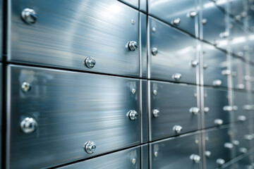 "Secure Storage: Metallic Safety Deposit Boxes in a Bank Vault