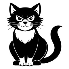 Angry Cat Sitting Vector Illustration