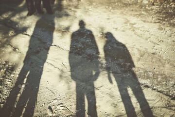 Shadowed Path: Silhouettes of a Family's Journey in the Fading Light