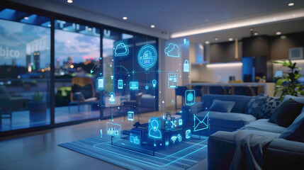 Fototapeta premium Future concept of residential homes and buildings 2050. Future concept model of modern and advance technology and nature.