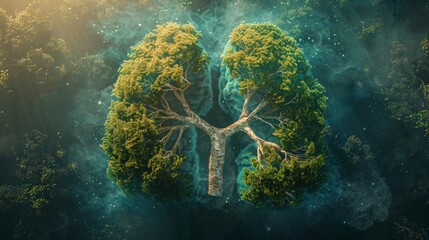Lung-shaped tree symbolizing fresh air, planets lungs concept