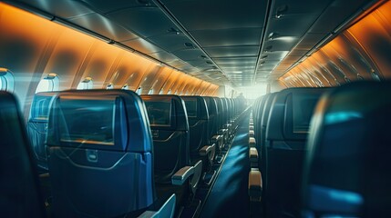 tray blurred aircraft interior - obrazy, fototapety, plakaty