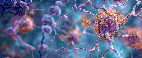 Microscopic view of amyloid plaques in Alzheimers disease - obrazy, fototapety, plakaty
