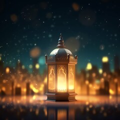 Fototapeta premium Eid mubarak and ramadan kareem greetings with islamic lantern and mosque. Eid al fitr background