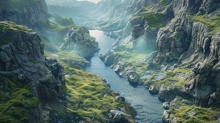 A winding river carving its way through a rugged canyon, a testament to the power and beauty of...