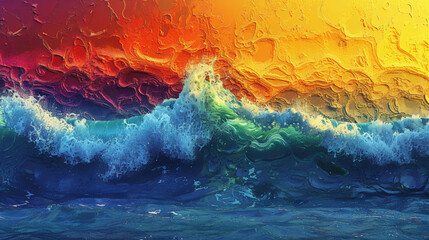 Rainbow wave abstract features vibrant ocean, sky textures
