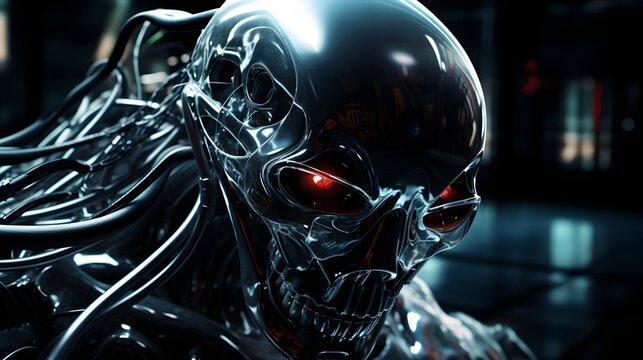 Ominous Cybernetic Presence in Alien Science Laboratory