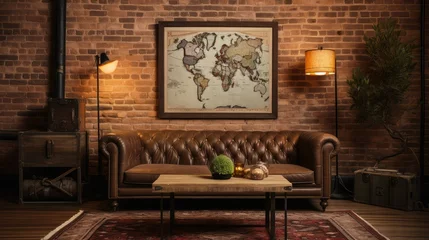 Foto op Canvas leather rustic interior with poster © vectorwin