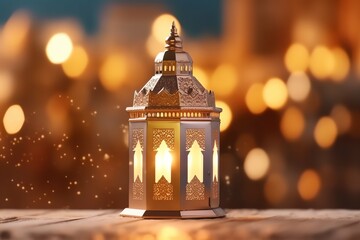 Fototapeta premium Eid mubarak and ramadan kareem greetings with islamic lantern and mosque. Eid al fitr background