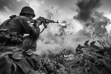 Monochromatic Journalism: Soldiers in Battle Scene