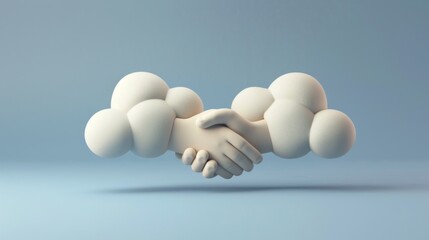 A simple yet evocative clay depiction captures a digital handshake between a user and a cloud service, conjuring trust and assured security in cloud computing on a plain backdrop.