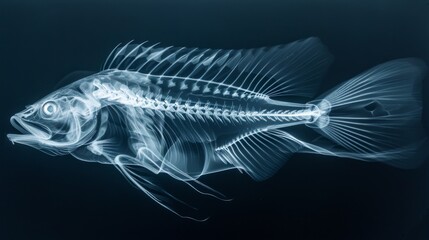 This X-ray showcases the fine bone structure of a fish, highlighting the delicate balance of strength and flexibility needed for aquatic life and movement. - obrazy, fototapety, plakaty